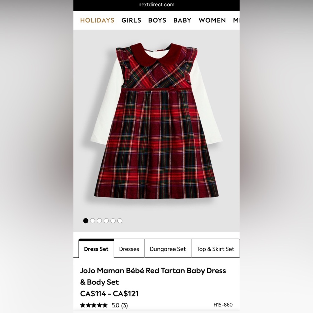 JoJo Maman Bébé Red Tartan Baby Dress & Body Set - 18-24Months